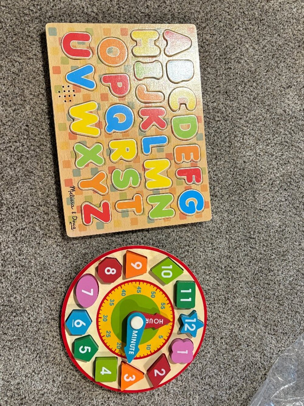 Melissa & Doug Wooden Learning Puzzle Lot ABC Sound Clock